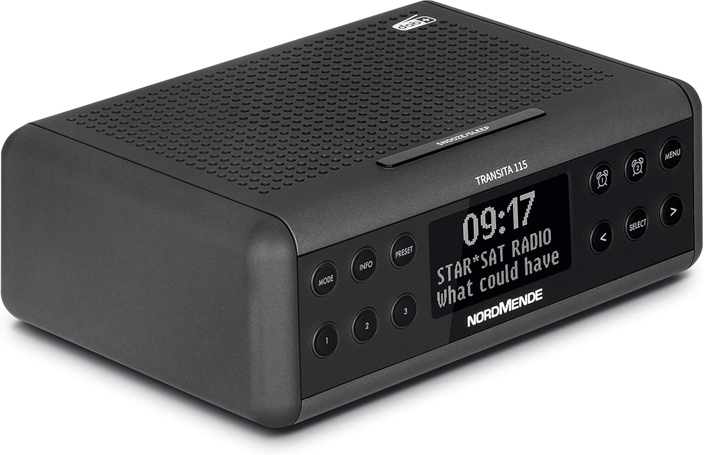 Nordmende Transita 115 Digitaler Radiowecker - DAB+/FM - 3W - Doppelalarm - OLED-Display - Anthrazit - 19,3 x 11,5 x 6,6 cm