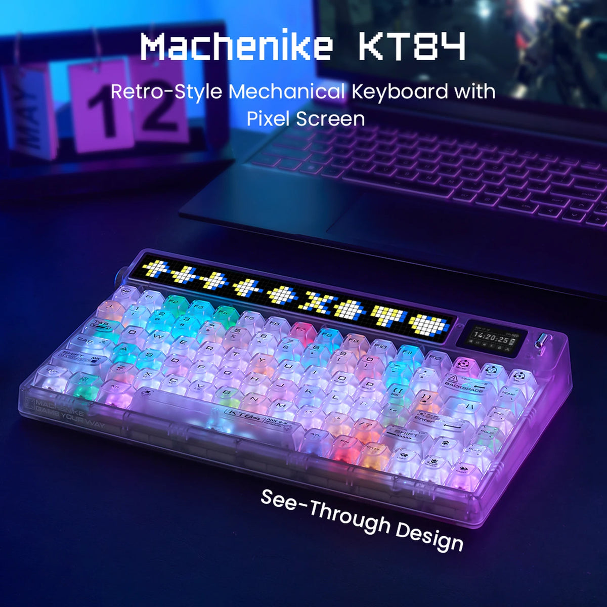 Machenike KT84-B84W 75 % mechanische Tastatur – Weiß – Gateron Yellow, RGB, Tri-Mode