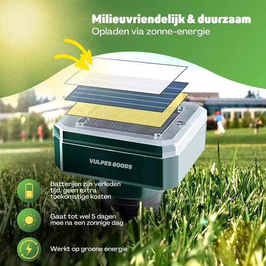 Vulpes Goods® Repellent - Mole Repellent - 4 Stück - Mouse Repellent - Mole Repellent - Funktioniert mit Solarenergie - Wasserdicht - Tierfreundlich - Sauberer Garten, Rasen oder Grundstück!