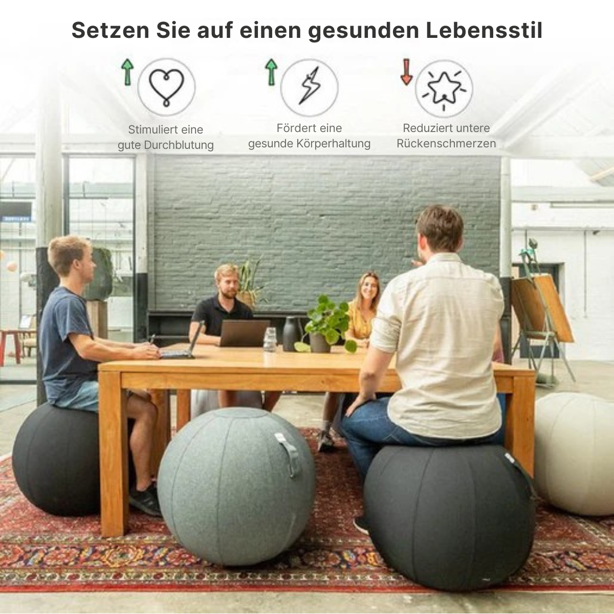 Backerz® - Sitzball Büro und Zuhause 65 CM - Luxus-Yoga-Ball - Sitzball mit Hülse - Ergonomischer Bürostuhl-Ball - Leinen Dunkelgrau