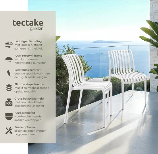tectake® 4er Set Gartenstühle Alcudia - Creme - Kunststoffstühle - Stapelbar - Stühle für Garten, Terrasse oder Balkon - Wetterfest und UV-beständig - Belastbarkeit 120kg pro Gartenstuhl