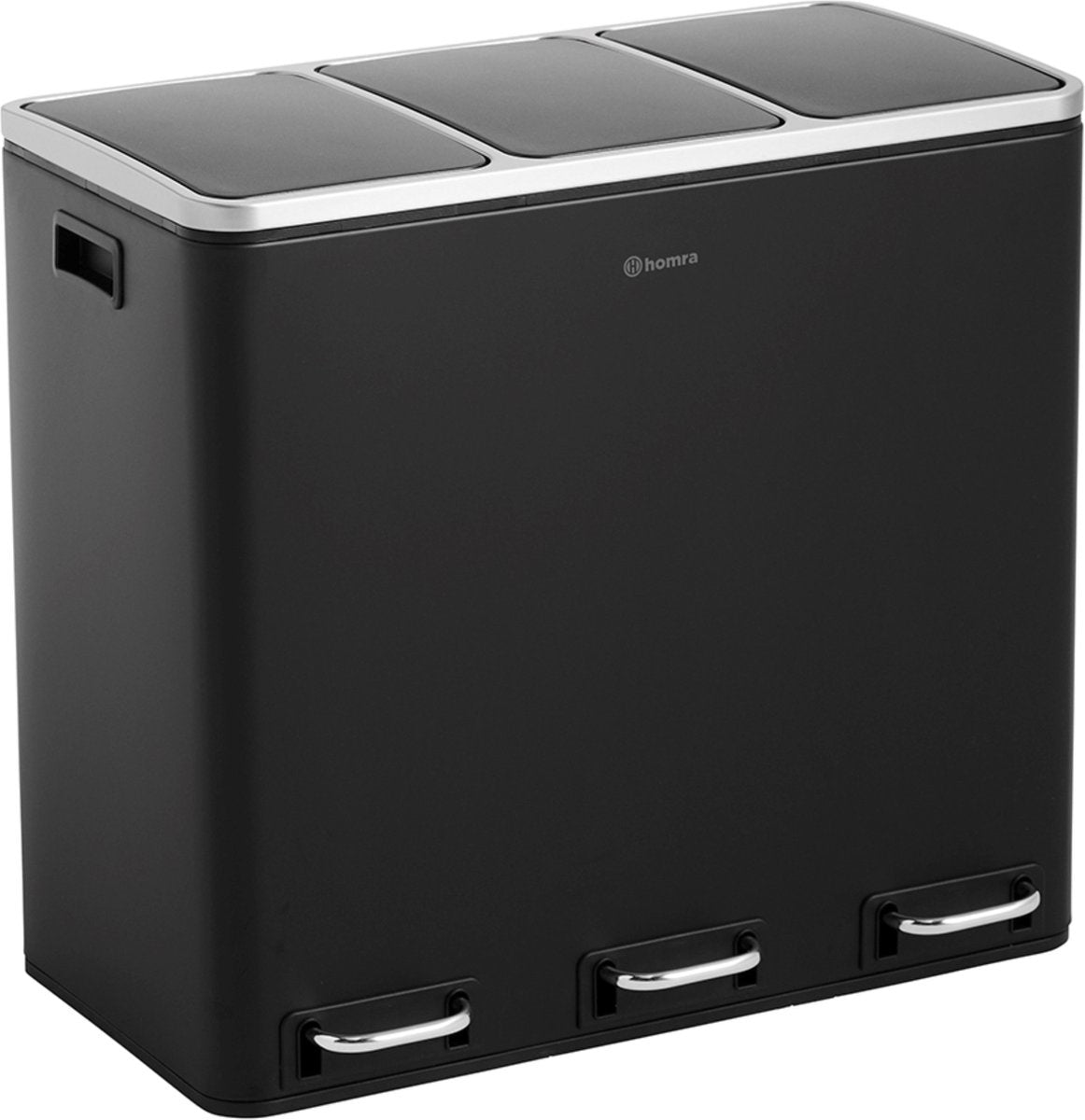 Homra - Mülleimer - Mülltrennsystem  - 3 Fächer - 3 x 18 L Fassungsvermögen - 54 Liter - Edelstahl - Schwarz