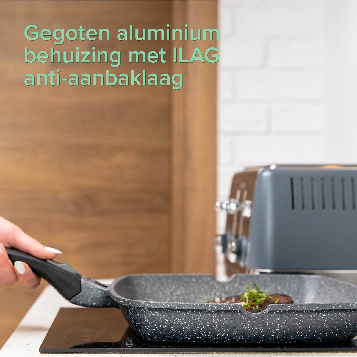 Coninx Grillpfanne 28CM - Steakpfanne - Abnehmbarer Griff - PFAS-frei - Grau