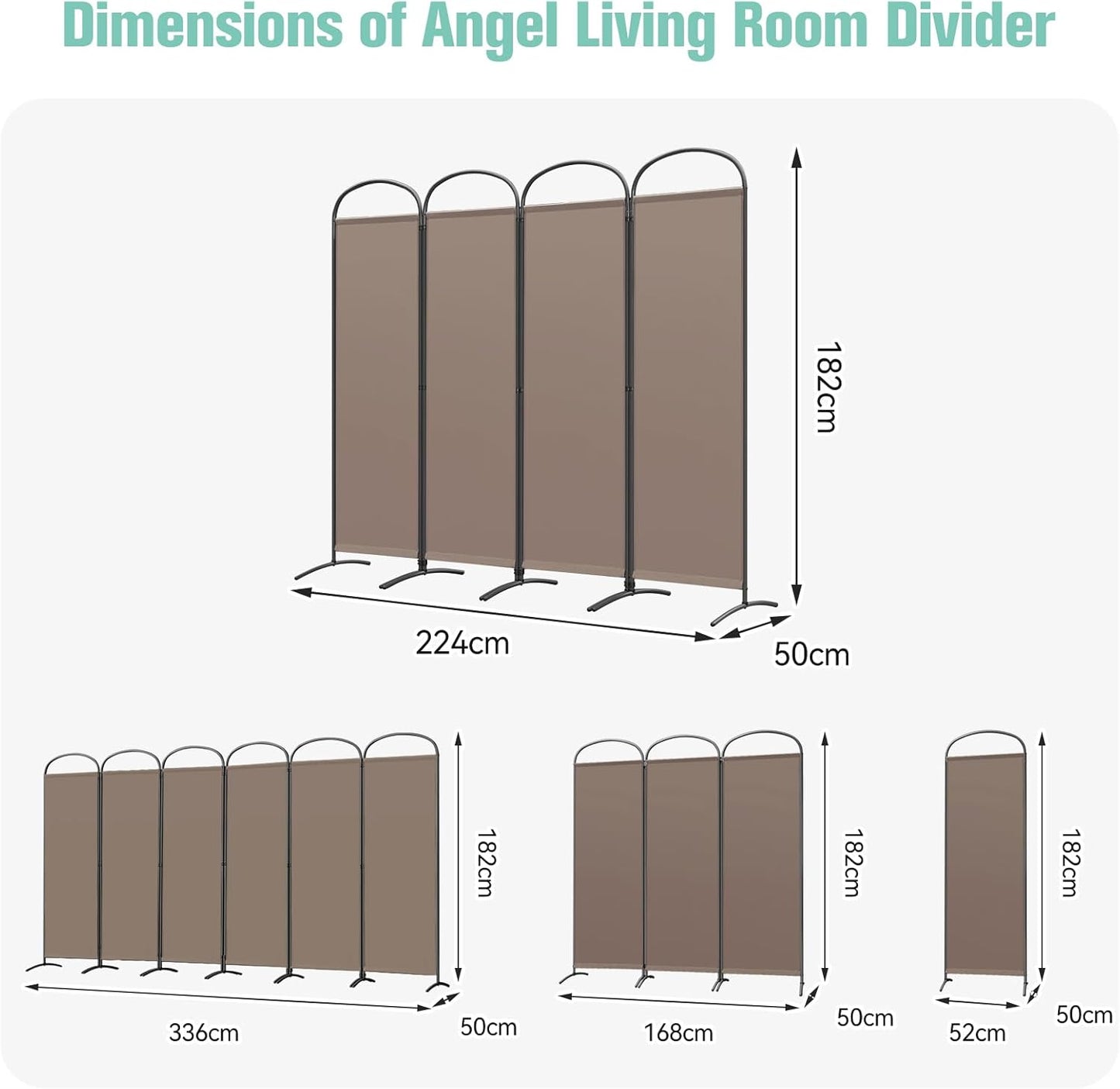 Angel Living Faltwand - 4 Paneele - 224 x 182 cm - Braun