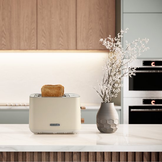 Bourgini Harmony Toaster - Elemente aus echtem Buchenholz - Toaster- Extra hoher Brotheber und 2 breite Brotschlitze - 7 Heizstufen
