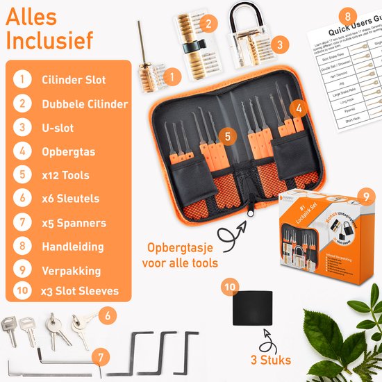 Happy Goods Lockpick Set - 32-teilig - Survival Kit - Anfänger & Profi - 3x Übung Schloss - orange