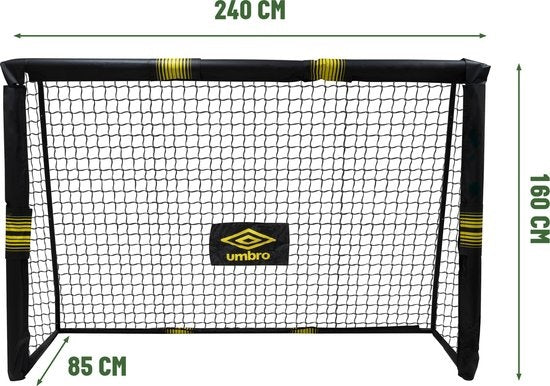 Umbro Fußballtor - Fußballtor 240 x 160 x 85 cm - Fußballtor groß - Outdoor-Spielzeug für Kinder und Erwachsene - schneller Aufbau - Fußball-Trainingstor - Metall - Schwarz/Gelb