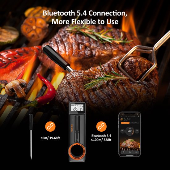 INKBIRD Bluetooth-Fleischthermometer, neues Modell 2025, ultradünne 5-mm-Sonde