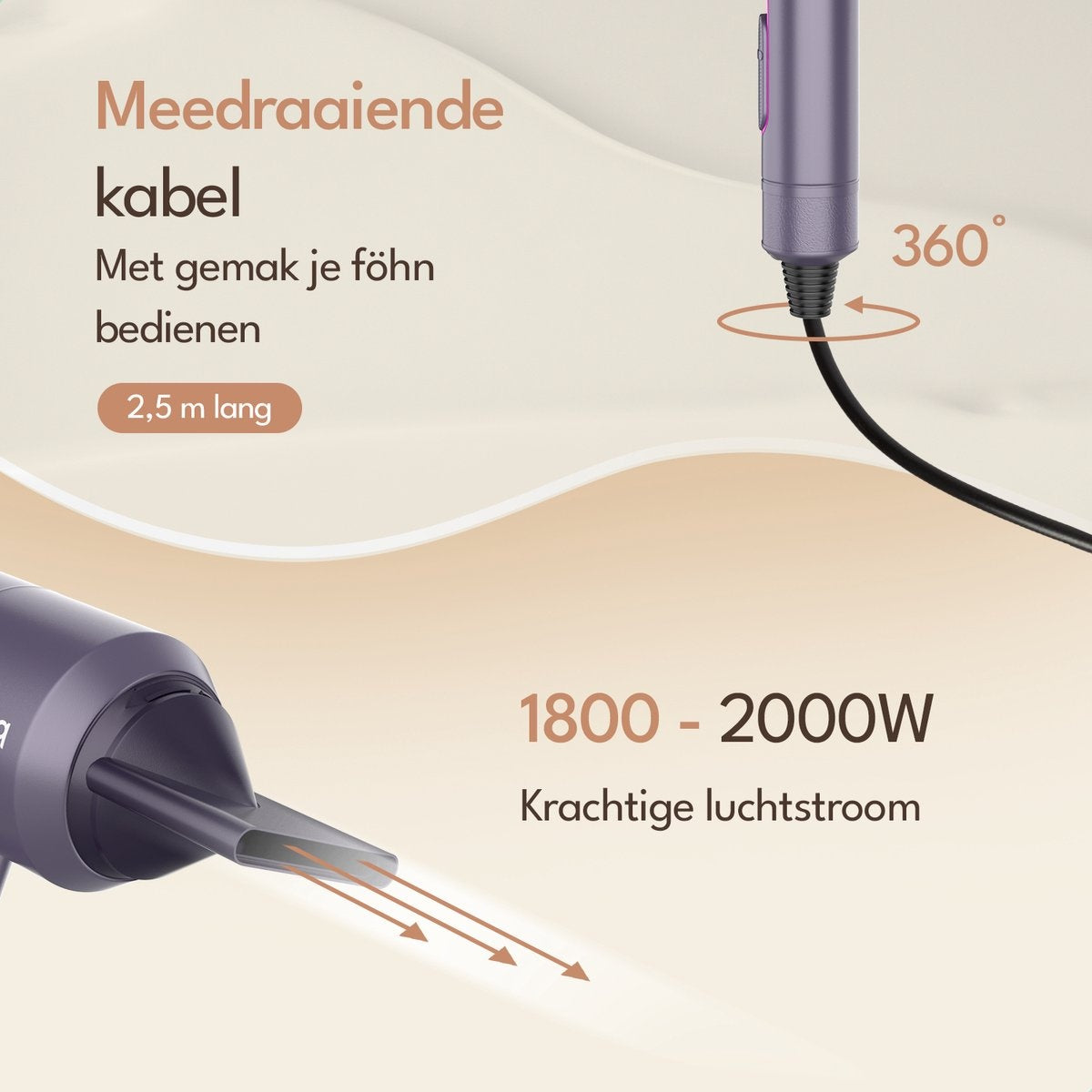 Purelab Haartrockner mit Diffusor - Ionen-Haartrockner - 3 Stufen - Schwarz