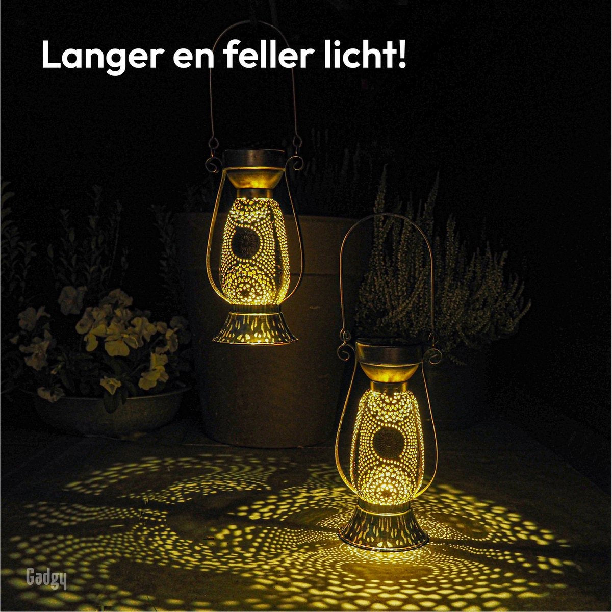 Gadgy Solar-Tischlampe Petroleum - 2er-Set aus Metall - Solar-Gartenleuchte - Led-Außenleuchte mit Tag/Nacht-Sensor - Tischleuchte - Hängelampe - Gartenlaterne - 21 x Ã˜11,5 cm