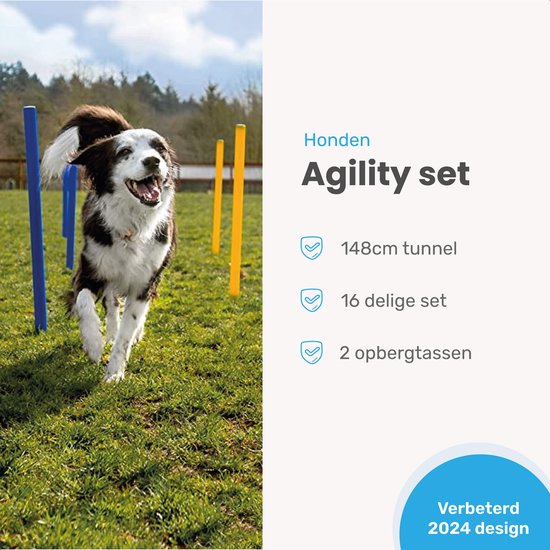 Agility für den Hund - 16 Teile - Agility Set - Hundetunnel - Horde - Slalomstangen - Hundetraining & Agility Set - Agility Geräte - Spielzeug
