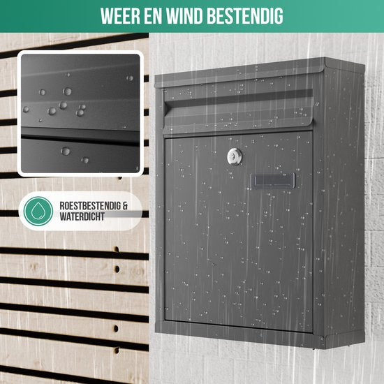 Avalo Briefkasten Schwarz Edelstahl - Wandbriefkasten - Inkl. Montagematerial & 2 Schlüssel
