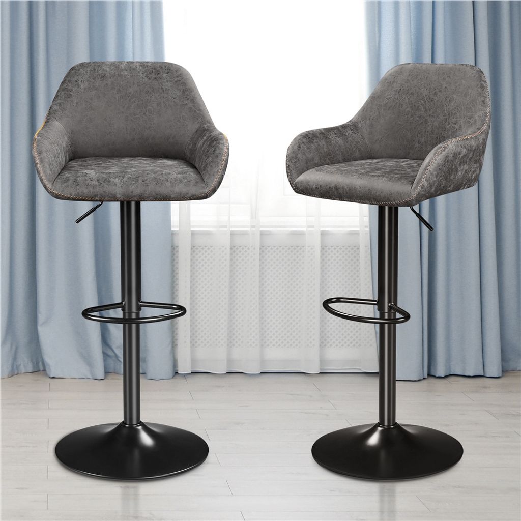 Yaheetech 2er-Set Barhocker mit Rückenlehne – um 360° drehbar – höhenverstellbar von 87,5 bis 107,5 cm – Kunstleder und Metall – grau