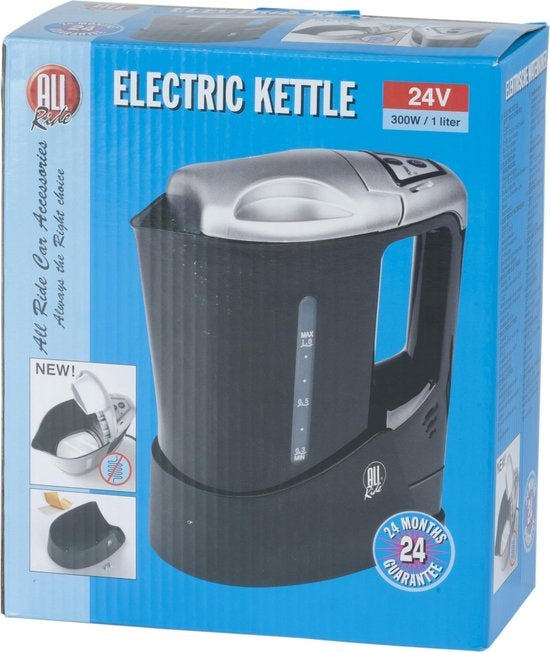 All Ride Wasserkocher 24V - 0.8L - Reisewasserkocher - für LKW, Auto, Boot und Wohnwagen - Thermoschutz - automatische Abschaltung - Schwarz