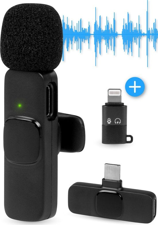 Nuvance - Drahtloses Mikrofon - Tie Pin Mikrofon - Geeignet für Usb-C & Apple Lightning - Lavelier Mikrofon - Plug & Play