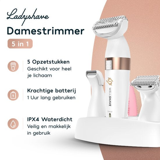 Wellshave 5 in 1 Ladyshaves für Frauen - Rasierer für Frauen - Epilady - Bikini Trimmer Damen - Trimmer für Frauen & Damen