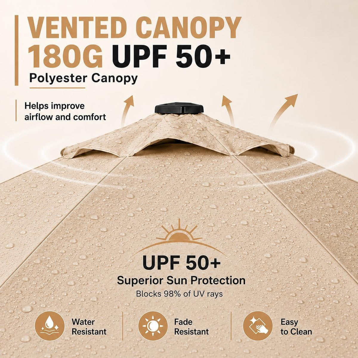 Yaheetech Sonnenschirm mit Solarbeleuchtung – 32 LED-Lämpchen – Ø 9 ft – Farbe: Tan