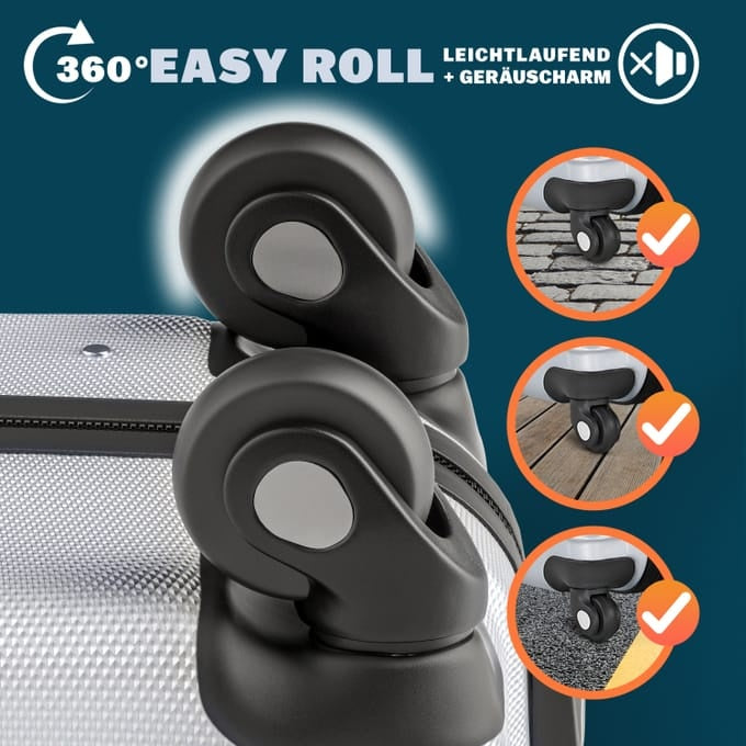 Monzana 3-teilige Kofferset - Hartschalenkoffern - Strapazierfähig und leicht - M/L/XL - Silber