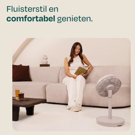 VONROC BREEZE Kabelloser Ventilator – Flüsterleise (<44 dB) – 24 Geschwindigkeitsstufen – leicht und tragbar – 3 Windmodi: Natürlich, Schlaf, Normal – Modular: Tisch- und Standventilator – Luxuriöses Touch-Display – Inkl. Fernbedienung – Beige