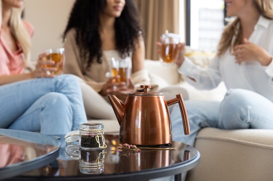 Vaja® Teekanne Juliette Rosé - Doppelwandig - 1 Liter - Edelstahl-Teekanne mit Filter & Heißhalterung