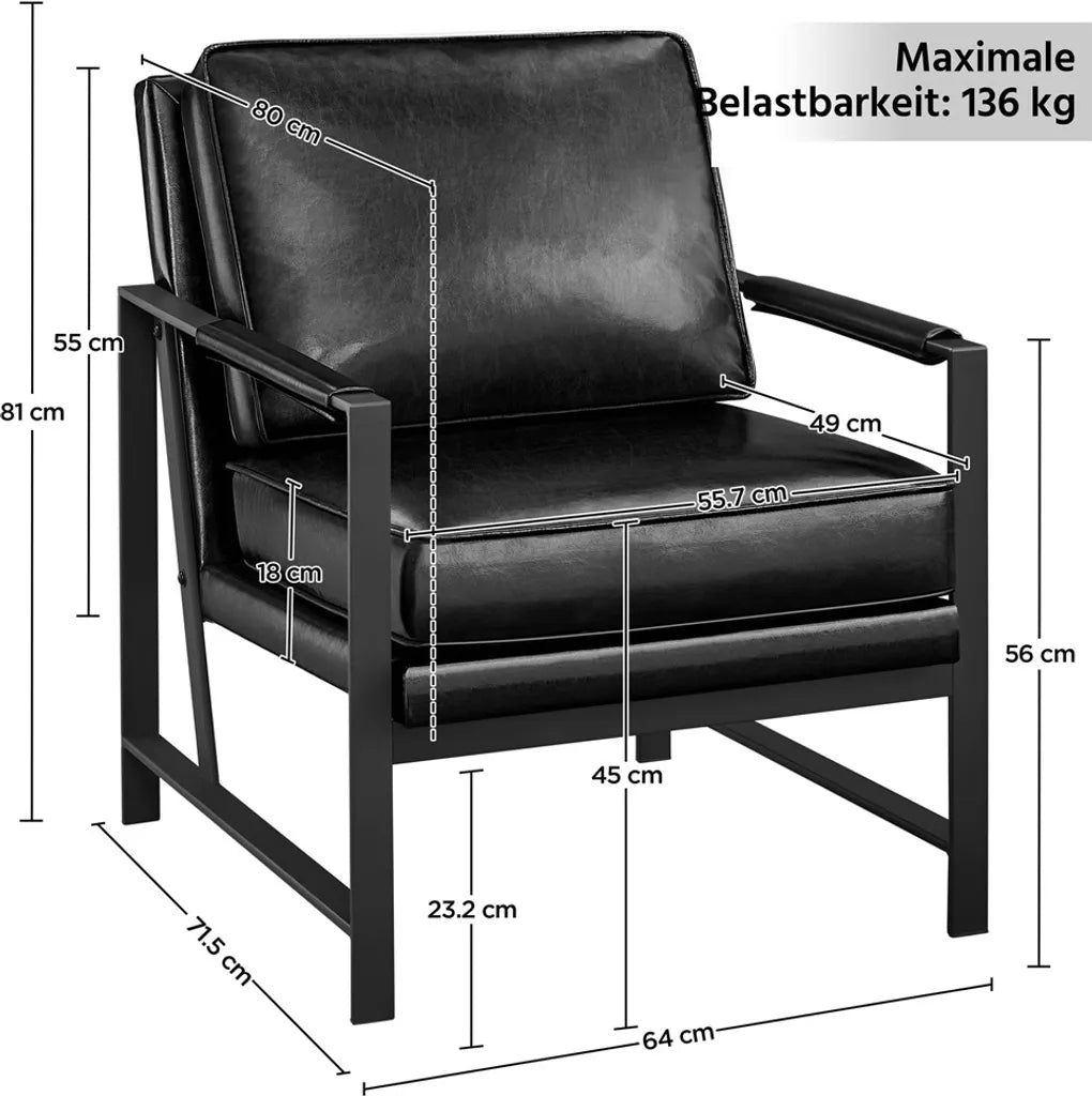 Yaheetech Retro-Relaxsessel aus Kunstleder, Schwarz
