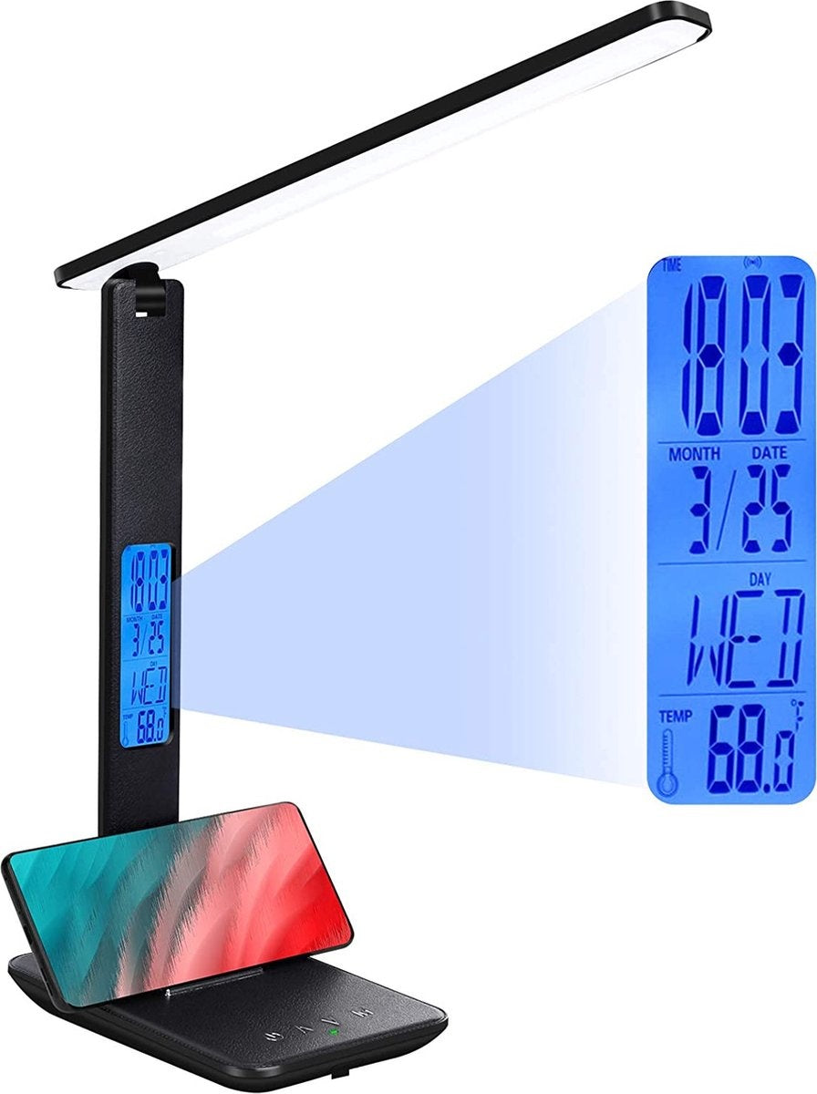 LED-Tischlampe - mit Kalender - USB-Ladeanschluss - klappbar - schwarz