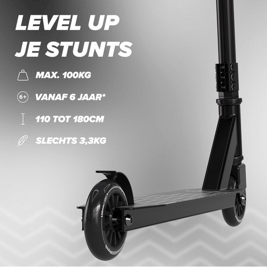 LifeGoods Stuntstep Fly X - 6+ Jahre - Schritt für Kinder - Jungen/Mädchen - 100mm - 100KG - Schwarz/Weiß