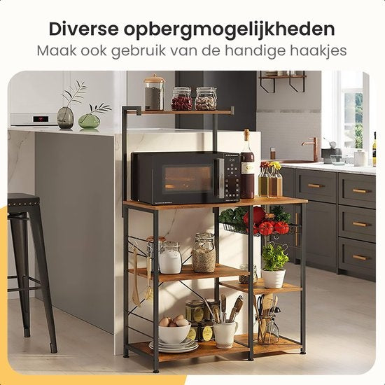 Goliving Küchenschrank - Küchenregal Upright - Mikrowellenschrank - Organizer - Metall - Holz - 90 x 40 x 132 cm - Braun