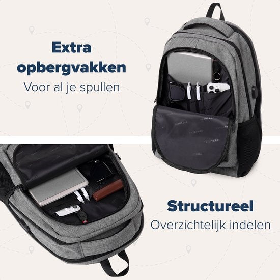 TRVLMORE Rucksack - 36L - 17 Zoll - Laptop-Rucksack - Schultasche - Unisex - Spritzwassergeschützt Grau