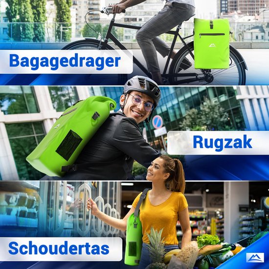 Nextcover 3in1 Fahrradtasche Single für Gepäckträger [PVC frei] | Wasserdichte Fahrradtasche, Rucksack und Umhängetasche 25L | Ideal für Laptop und Wocheneinkauf | Fahrradtasche Single | Fahrradtaschen