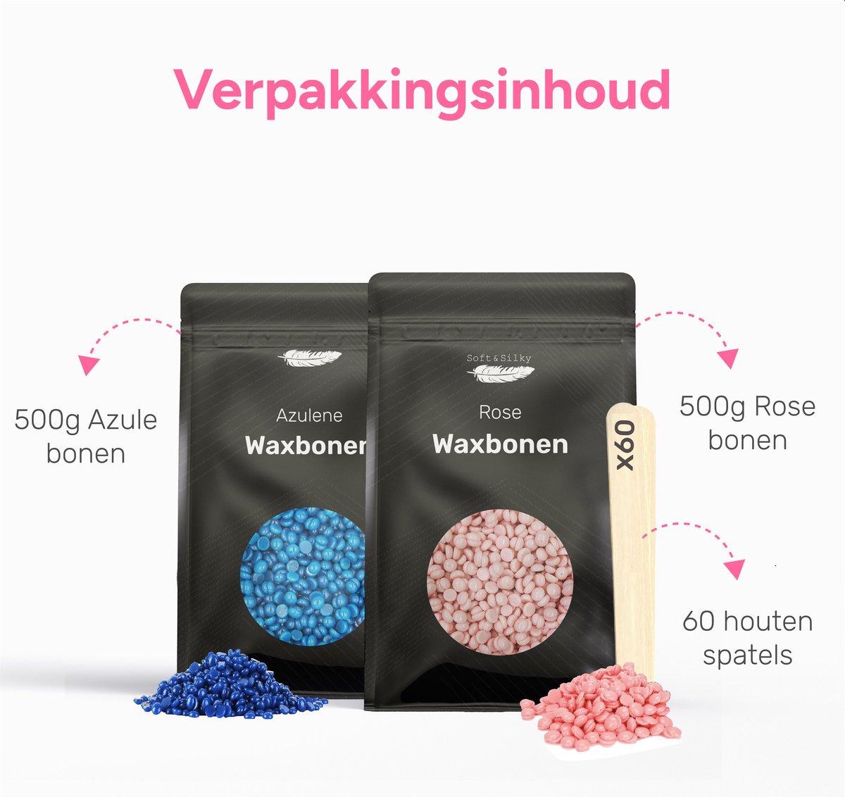 Soft & Silky Wax Beans 1 kg - Hartwachsperlen - Inkl. 60 Spatel - Blau oder Rosa - Für Wachsgerät