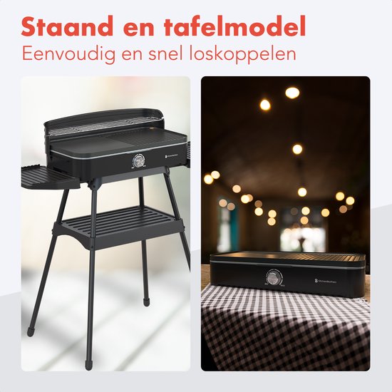 KitchenBrothers Electric BBQ - Steh- und Tischgrill - Tischgrill - Antihaftbeschichtung - 24x50cm Grillfläche - 2200W - Schwarz