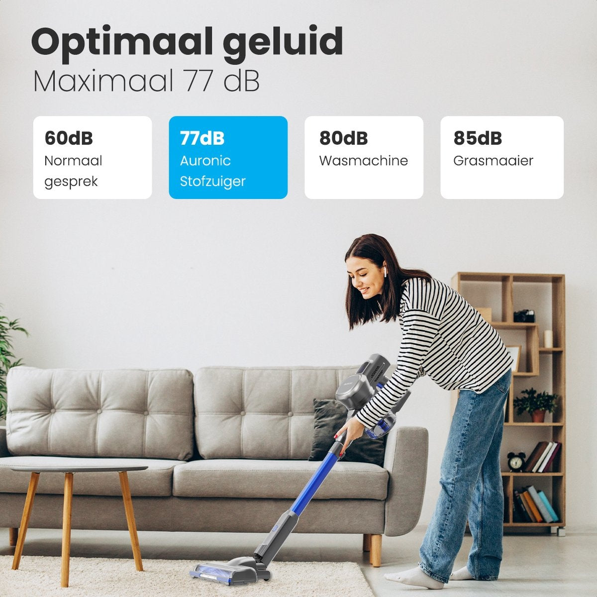 Auronic Stick Staubsauger - Kabellos - Beutellos - Akkubetrieben - Freistehend - 220 W - Grau/Blau