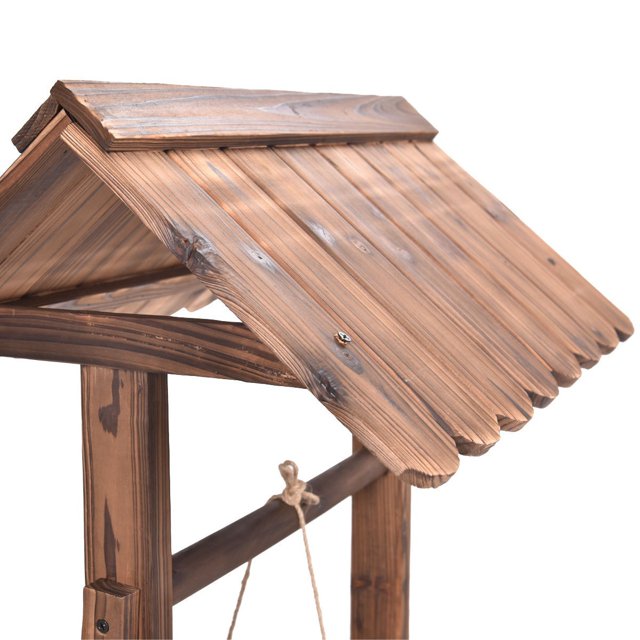 Coast Gartenbrunnen - Mit Holzbrunnen, Eimer und Blumentopf mit Dach - Rustikales Design - 43 x 39 x 72 cm - Braun