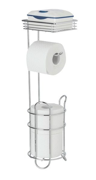 Stehender Toilettenpapierhalter aus Chrom – mit Ablage und Halter für Ersatzrollen