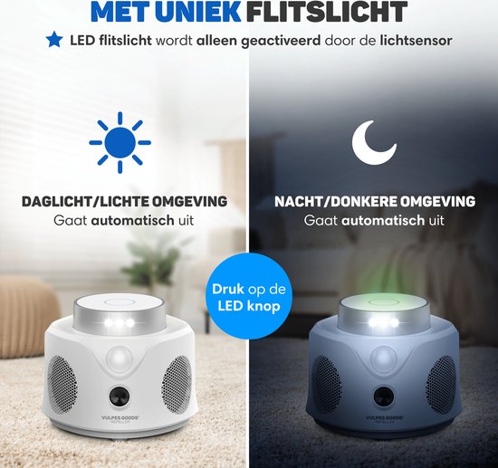 Vulpes Goods® Repellent - Ultraschall-Mausvertreiber - Schädlingsvertreiber für Innenräume - Tierfreundliche Mäuse- und Insektenbekämpfung - Tierfreundliche Mausefalle - 360 Grad Schutz - Schädlingsvertreiber - MAX Version - Weiß