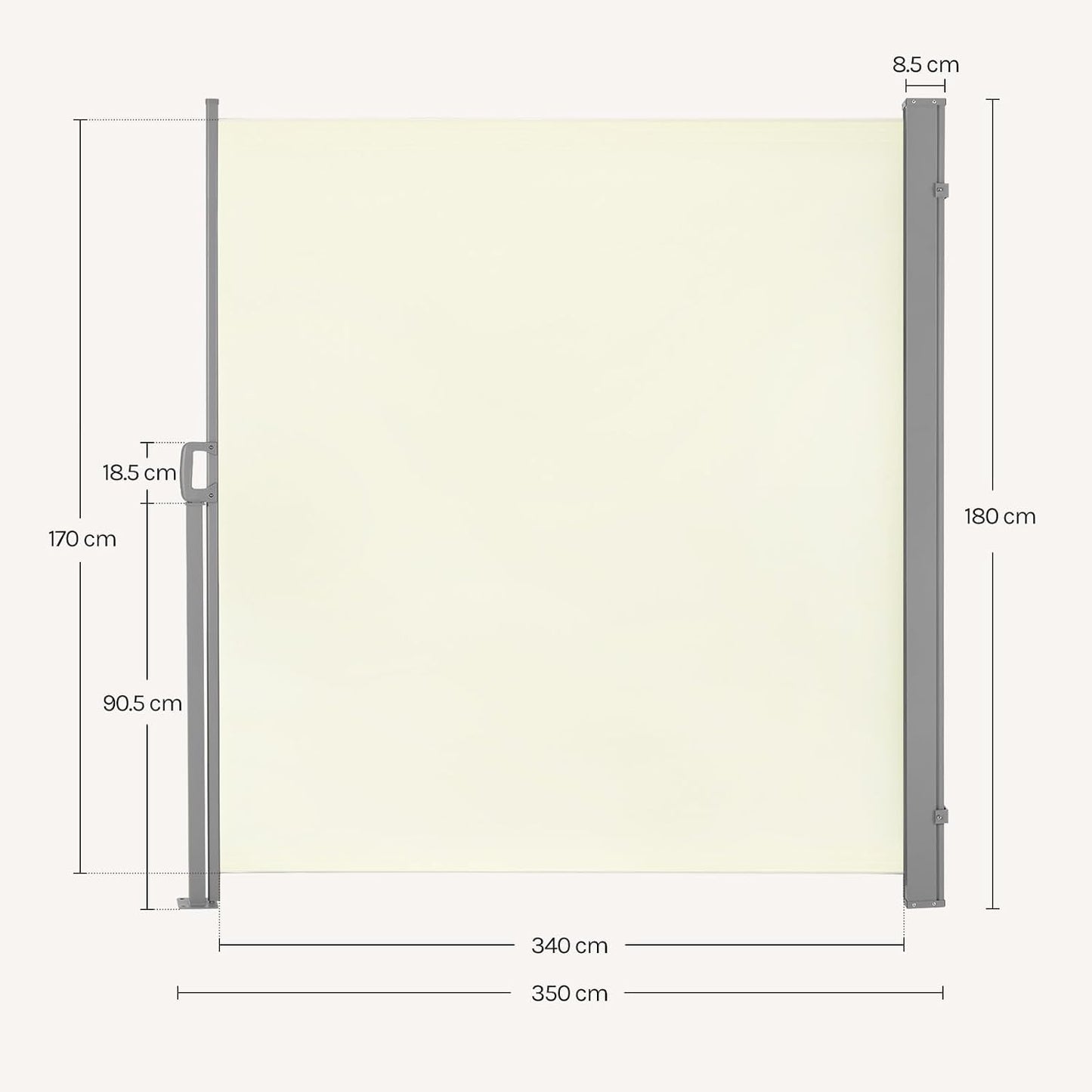 WOLTU Seitenmarkise, einziehbar, 180 x 350 cm – Sichtschutz – Sonnenschutz und winddicht – Cremefarben