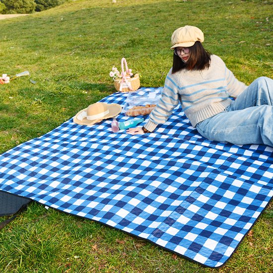 Fuegobird – Picknickdecke – 200 x 200 cm – Stranddecke – Faltbare Campingdecke – Wasserdicht – Sanddichte Picknickmatte – Tragbare Garten- und Strandmatte – Maschinenwaschbar – für Camping – Garten – Park– Strand – geeignet als Krabbeldecke für Kinder (bl