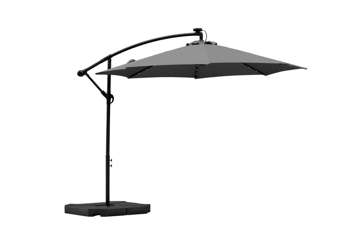 Feelfurniture Toscano Schwebeparasol Dunkelgrau – Banana Parasol mit LED-Beleuchtung und Schutzhülle – Ø 300 cm