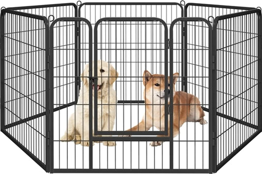 Yaheetech Welpenauslauf mit Tür – 6 Paneele – Schwarz – 164 x 83 x 80 cm