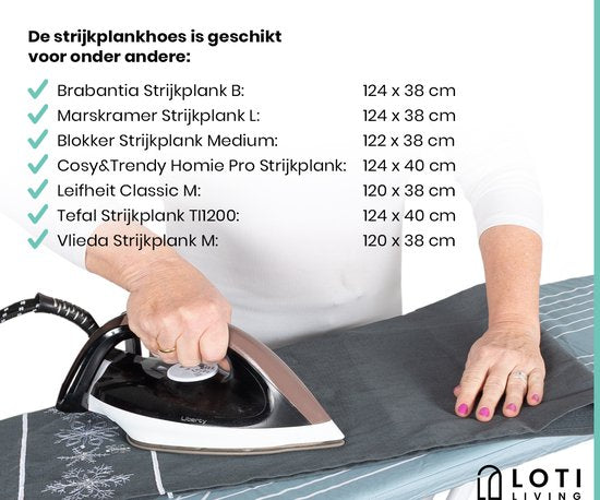 Loti Living Bügelbrettbezug 124 x 38 cm – Breeze – Bügelbrettbezug – Komplettset – Universal
