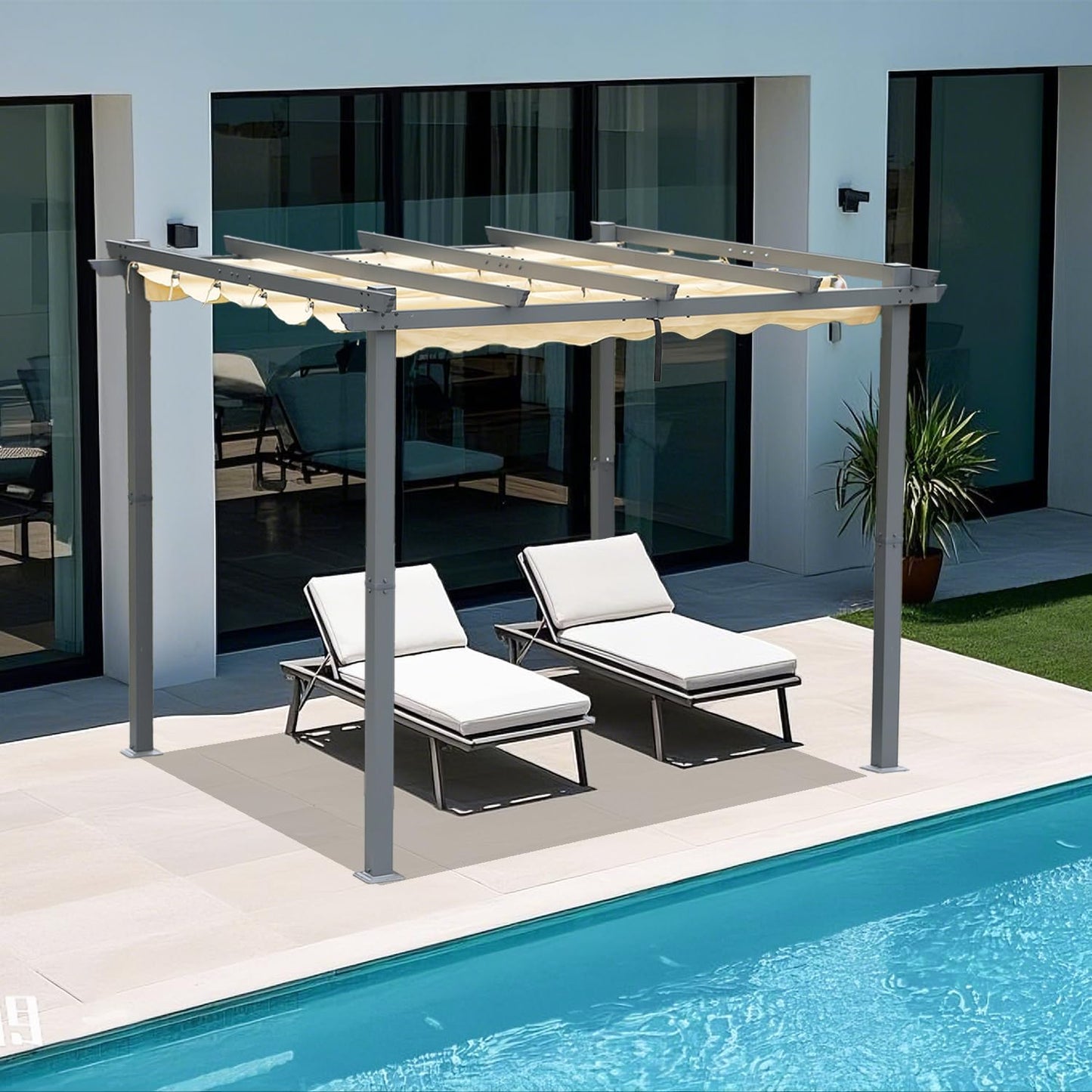 Angel Living Aluminium-Terrassenpergola mit einziehbarem Dach – 3 x 4 m – Beige
