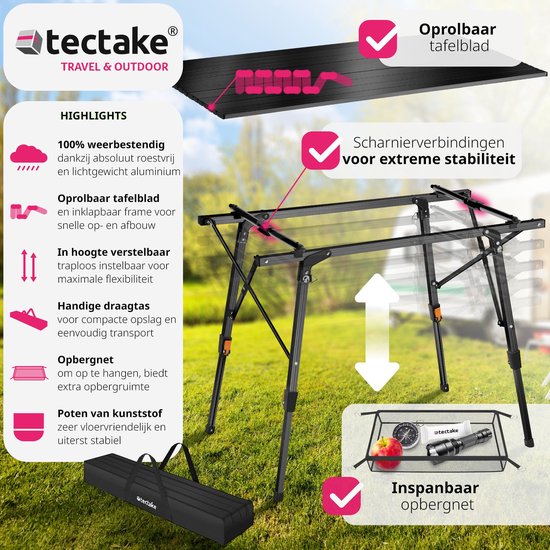 tectake -  Aluminium Campingtisch Campingtisch - klappbar - höhenverstellbar - LxBxH: ca. 90x52x47cm - schwarz - 404983