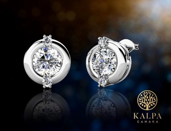 Yolora Damen Ohrringe mit runden Kalpa Camaka Kristallen - Farbe Silber - 18K Weißgold plattiert - Geschenk zum Muttertag