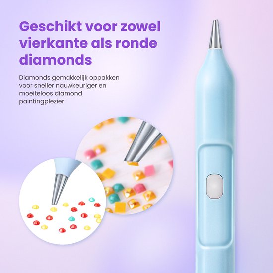 Rubye® Elektrischer Diamantmalstift - Mit Vakuumtechnik - Wiederaufladbar über USB-C - Komfortabel in der Anwendung - Für runde und eckige Steine - Blau