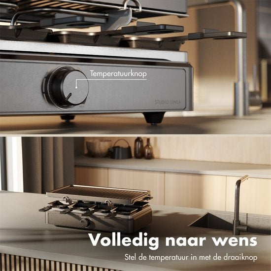 Studio Linea SLGRILL30BK Gourmet-Set - 8 Personen - 1400 W - Gourmet-Pfännchen und Gourmet-Platte mit Antihaftbeschichtung - Raclette