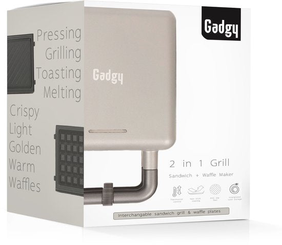 Gadgy Premium Waffeleisen – Silber – 3-in-1-Grill, Sandwich- und Waffelmaker – Austauschbare Platten – 600 W – Besonders leistungsstark – Brüsseler Waffel