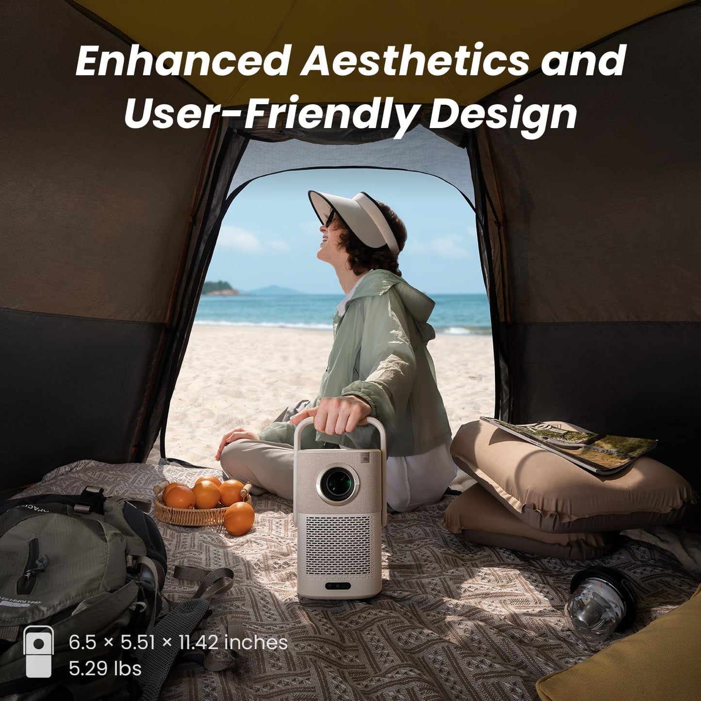 Yaber T2 Outdoor-Projektor – Native 1080p – Wi-Fi 6 – JBL & Dolby Audio – Integrierter Akku – Bluetooth