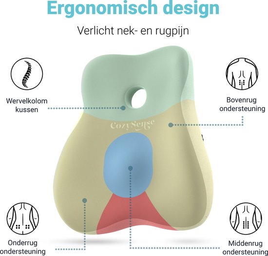CozySense® Rückenstütze - Verstellbares Kissen für den unteren Rücken - Lendenkissen für Auto, Bürostuhl, Bett & Sofa - Ergonomisch - Mit Coolgel - Waschbarer Bezug