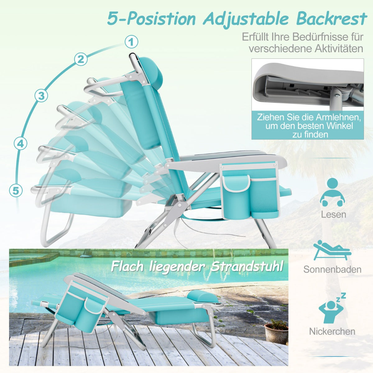 Coast Beach Chair - 2 Stück - klappbar - Max. 150 kg - 66 x 65 x 78 cm -Blau